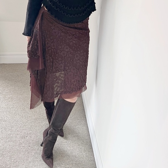 bebe Dresses & Skirts - Y2K Bebe Lace brown midi asymmetrical Skirt M